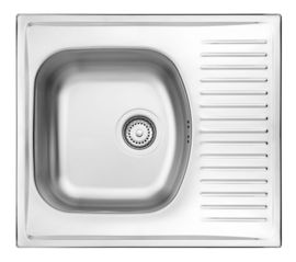 TECHNO 1-BOWL S/S SINK WITH SHORT DRAINING BOARD, WITH FITTINGS, DECOR
