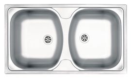 TECHNO 2-BOWL S/S SINK WITHOUT DRAINING BOARD, WITH FITTINGS, DECOR ZMU_3200