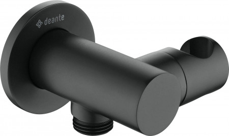 Conector unghiular rotund cu suport pentru para de dus finisaj negru NAC_N57K