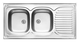TANGO 2-BOWL SINK WITH DRAINING BOARD, WITH FITTINGS, SATIN