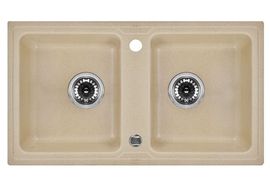 ZORBA 2-BOWL SINK WITHOUT DRAINING BOARD, WITH FITTINGS, SANDY GRANITE