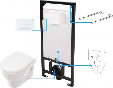Avis Set 6 in 1 vas WC, capac, cadru, clapeta - finisaj alb, sistem prindere si membrana acustica