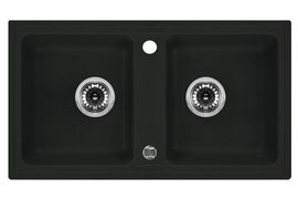 ZORBA 2-BOWL SINK WITHOUT DRAINING BOARD, WITH FITTINGS, GRAPHITE GRANITE