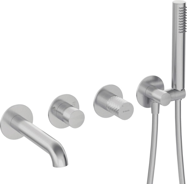 🛁 Baterie pentru cadă SILIA HEXA, 4 orificii, îngropată – Finisaj oțel șlefuit – Cod BHS_F18P