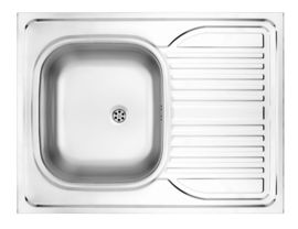 TANGO 1-BOWL LAY-ON S/S SINK WITH DRAINING BOARD, LEFT, WITH FITTINGS, SATIN