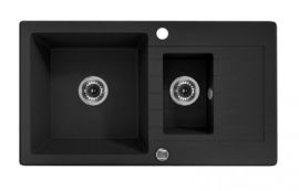 ZORBA 1,5-BOWL SINK WITH DRAINING BOARD, WITH FITTINGS, GRAPHITE GRANITE