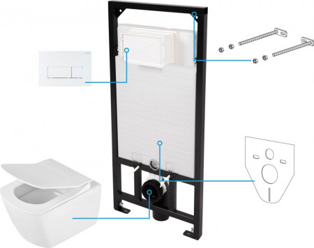 Anemon zero Set 6 in 1 vas WC, capac, cadru, clapeta finisaj alb, sistem prindere si membrana acustica