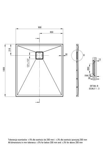 Correo Cădiță de duș din granit, rectangular, 100x90 cm Finisaj: Alb KQR_A45B - Img 2