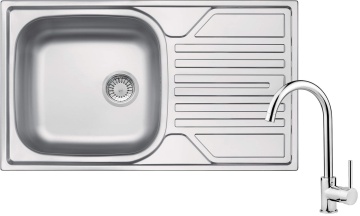 Legato Chiuvetă din inox cu baterie, 1-cuvă cu picurător Finisaj: Oțel periat ZELA0113 - Img 1