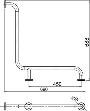METALIA HELP Mâner susținere în unghi 690X690 mm alb R6690,11 - Img 2