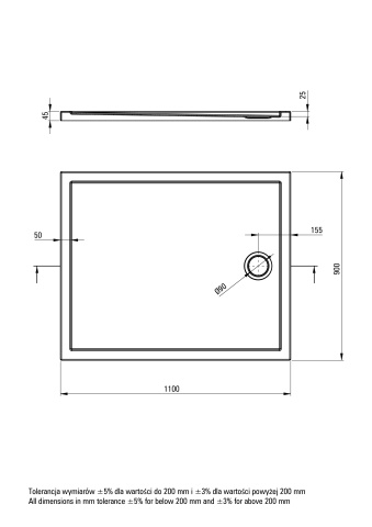Prizma Cădiță de duș din acrilat, rectangular, 110x90 cm Finisaj: Alb KTJ_087B - Img 2