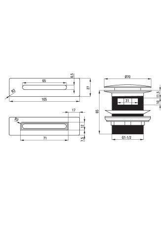 Set de accesorii, pentru cadă - dop și preaplin Finisaj: Oțel periat KYY_F10B - Img 2