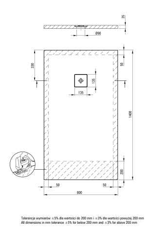 Silia Cădiță de duș din acrilat, rectangular, 80x140 cm Finisaj: Alb KSKA00814B - Img 2