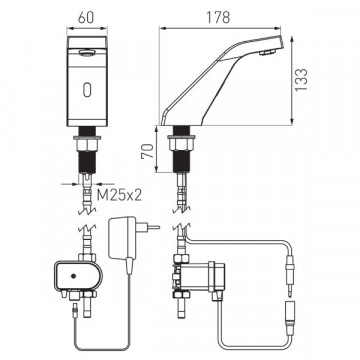 Sirocco Sensor Power-Safe - baterie stativă lavoar cu senzor, pentru apă rece - BBB101S - Ferro - Img 2