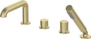 🛁 Baterie pentru cadă SILIA HEXA, 4 orificii, cu set de duș – Finisaj auriu periat – Cod BHS_R14M - Img 1
