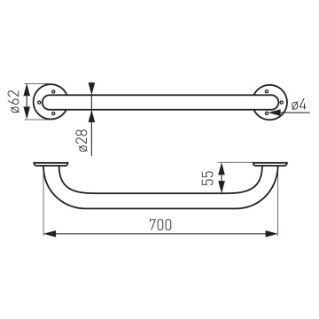 METALIA Mâner de susținere drept, 700 mm alb R6670,11 - Img 2