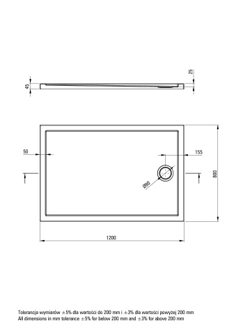 Prizma Cădiță de duș din acrilat, rectangular, 120x80 cm Finisaj: Alb KTJ_084B - Img 2