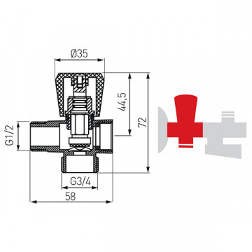 Robinet colțar cu 3 căi 1/2”x3/4”x1/2” - CF3019A - Ferro - Img 2