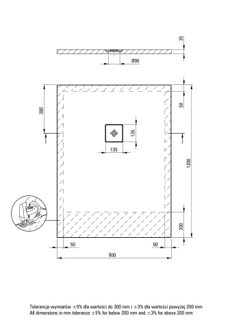 Silia Cădiță de duș din acrilat, rectangular, 90x120 cm Finisaj: Alb KSKA00912B - Img 2