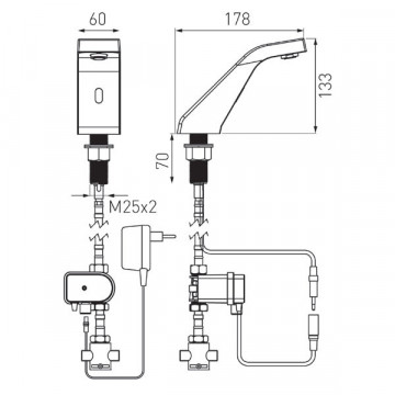 Sirocco Sensor Power-Safe Pre-Mixed - baterie stativă lavoar cu senzor, cu premixer inclus - BBB101SM - Ferro - Img 2