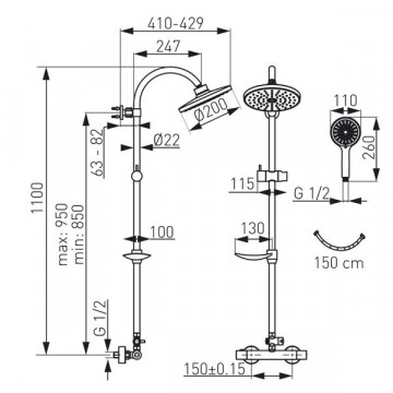 Trinity - sistem de duș cu baterie termostatată - NP71-TRM7U - Ferro - Img 2