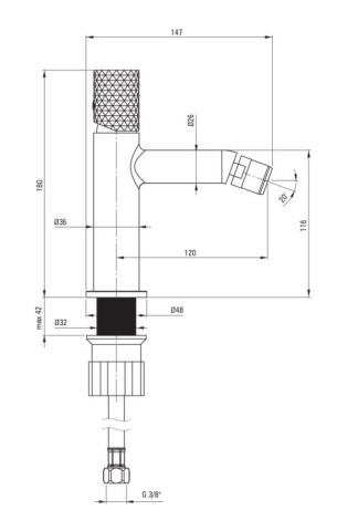 🚿 Baterie pentru bideu SILIA HEXA – Finisaj oțel șlefuit – Cod BHS_F30M - Img 2
