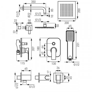 Algeo Square - sistem de duș încastrat - BAQ7P-SET1-S - Ferro - Img 2