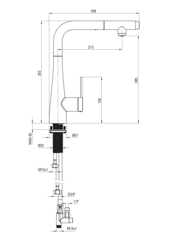 Eridan Baterie pentru bucătărie, cu kit de filtrare a apei, cu pipă extractibilă BREF075M - Img 2