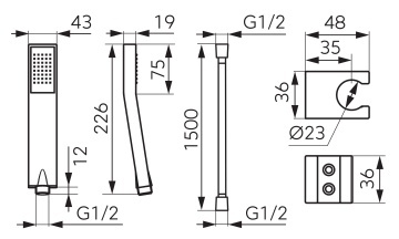FIXED SHOWER SETS Set pară duș, cu suport reglabil și furtun flexibil gun metal U155GM - Img 2