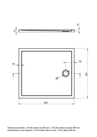 Prizma Cădiță de duș din acrilat, rectangular, 100x90 cm Finisaj: Alb KTJ_085B - Img 2