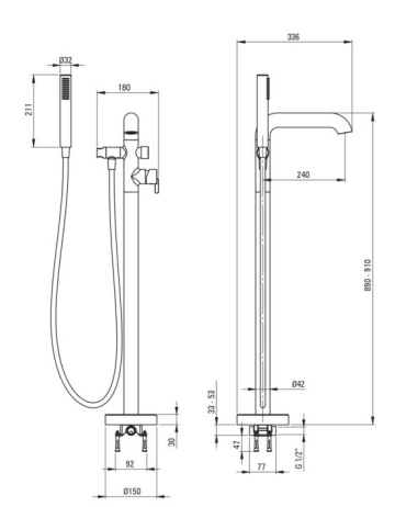 SILIA - Baterie pentru Cadă de Sine Stătătoare, cu Set de Duș, Bronz Periat (BQS_C17M) - Img 2