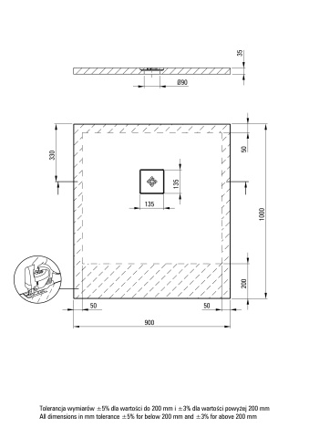 Silia Cădiță de duș din acrilat, rectangular, 90x100 cm Finisaj: Alb KSKA00910B - Img 2