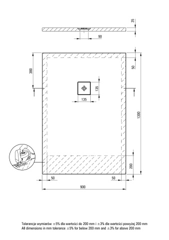 Silia Cădiță de duș din acrilat, rectangular, Finisaj: Alb KSKA00913B - Img 2