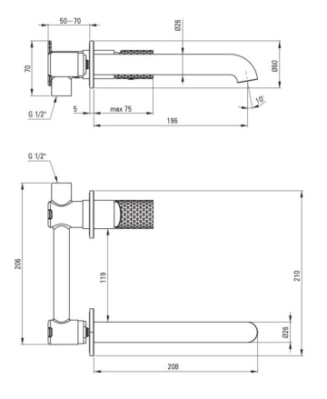 🚰 Baterie încastrată pentru chiuvetă SILIA HEXA – Finisaj auriu periat – Cod BHS_R54L - Img 2