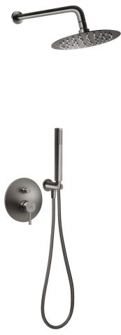CIRICULUS Set 5 în 1: Sistem de dus încastrată - cap duș fix, pară duș mobilă, furtun flexibil și racord BCK7PGM-SET1-S finisaj gun metal