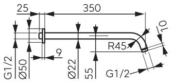 FIXED SHOWER ARMS Braț fix pentru duș, 350 mm negru RN350BL - Img 2