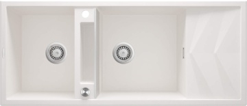 Magnetic Chiuvetă magnetică din granit, 2-cuve cu picurător Finisaj: Alb ZRM_A213 - Img 1
