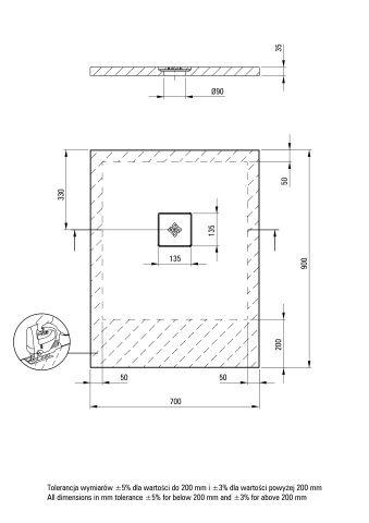 Silia Cădiță de duș din acrilat, rectangular, Finisaj: Alb KSKA00709B - Img 2