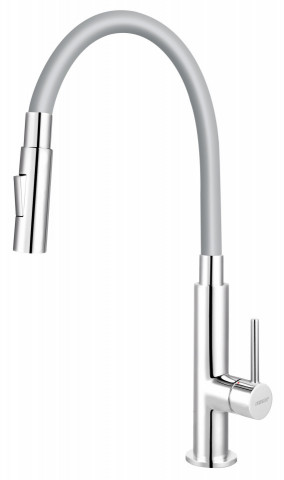 Zumba Slim 2F - baterie stativa bucatarie cu pipa flexibila, gri-argintiu - BZA43S - Ferro - Img 1