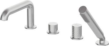 🛁 Baterie pentru cadă SILIA HEXA, 4 orificii, cu set de duș – Finisaj oțel șlefuit – Cod BHS_F14M - Img 1