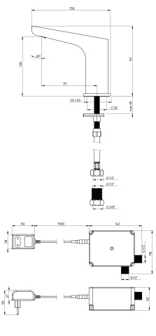 HIACYNT Baterie pentru chiuvetă, fără contact direct, fără sistem de reglare a temperaturii - 230/6V Finisaj: Crom BQH_028V - Img 2