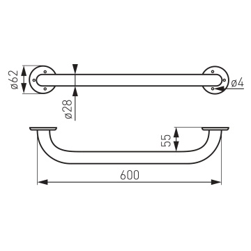 METALIA Mâner de susținere drept, 600 mm alb R6660,11 - Img 2