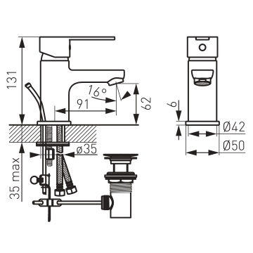 SAVIO Baterie stativă lavoar cu ventil crom BSV2-LB - Img 2