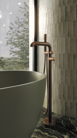 SILIA - Baterie pentru Cadă de Sine Stătătoare, cu Set de Duș, Bronz Periat (BQS_C17M) - Img 4