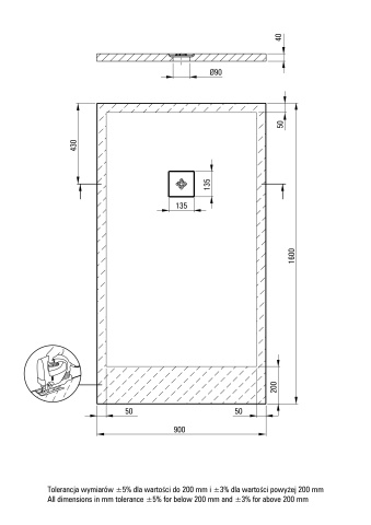 Silia Cădiță de duș din acrilat, rectangular, Finisaj: Alb KSKA00916B - Img 2