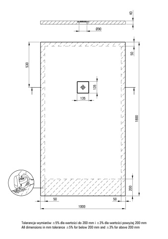 Silia Cădiță de duș din acrilat, rectangular, Finisaj: Alb KSKA01018B - Img 2