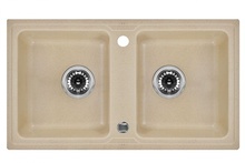 ZORBA 2-BOWL SINK WITHOUT DRAINING BOARD, WITH FITTINGS, SANDY GRANITE ZQZ_7203