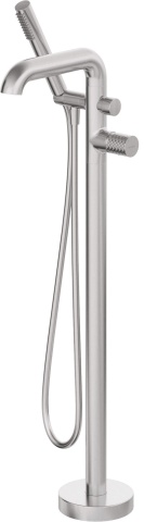🛁 Baterie freestanding pentru cadă SILIA HEXA, cu set de duș – Finisaj oțel șlefuit – Cod BHS_F17M - Img 1