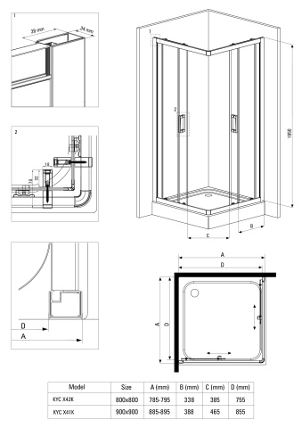 FUNKIA Cabină de duș, pătrat, 90 cm Finisaj: Crom KYC_041K - Img 2