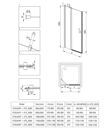 KERRIA PLUS – Ușă de duș cu balamale, 120 cm KTSUN45P (Finisaj Nero) 🚿🖤 - Img 2